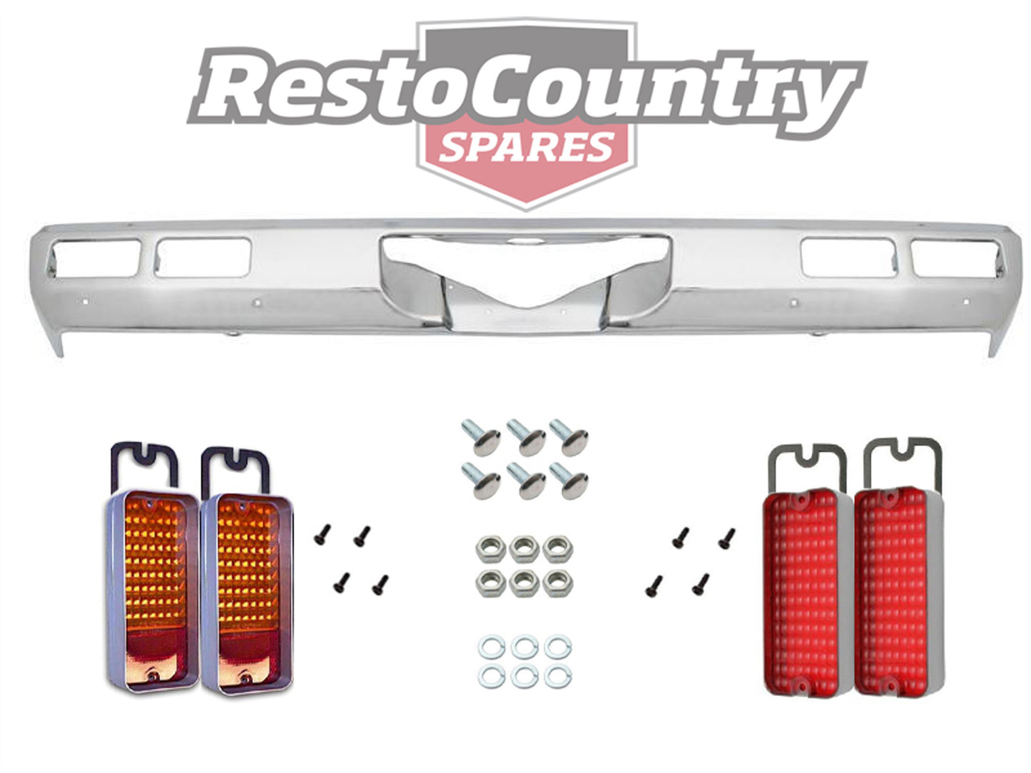 Holden HQ (HJ HX cpe) REAR Bumper Bar + Tail Lights + Bolt Kit NEW Sedan Monaro - k2811519_01