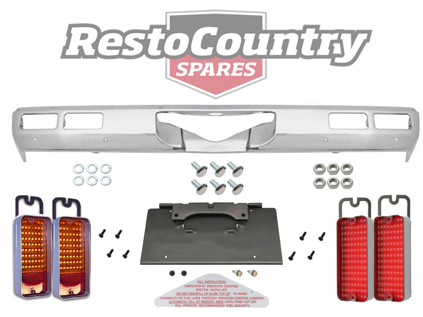 Holden HQ (HJ HX cpe) REAR Bumper Bar +Lights +Fuel Flap +Bolt Kit Monaro Sedan - k2811519_02