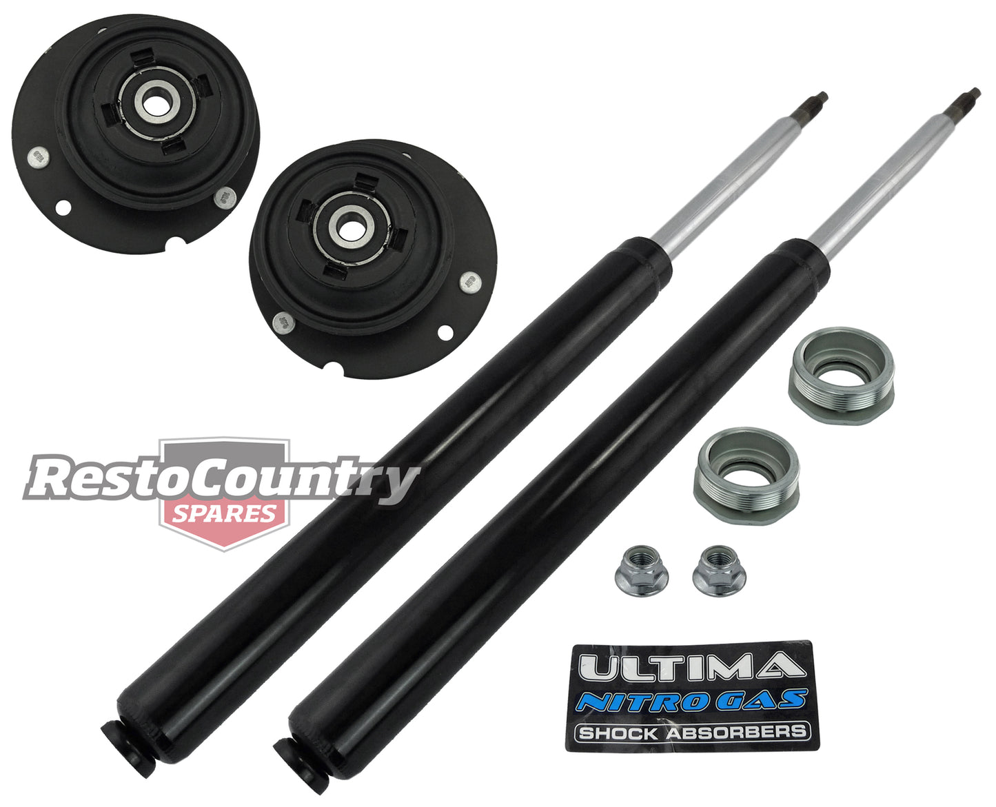 Holden FRONT Gas Shock + Strut Mount Kit x 2 VB VC VH VK VL VN STD 25mm height - k340011-b