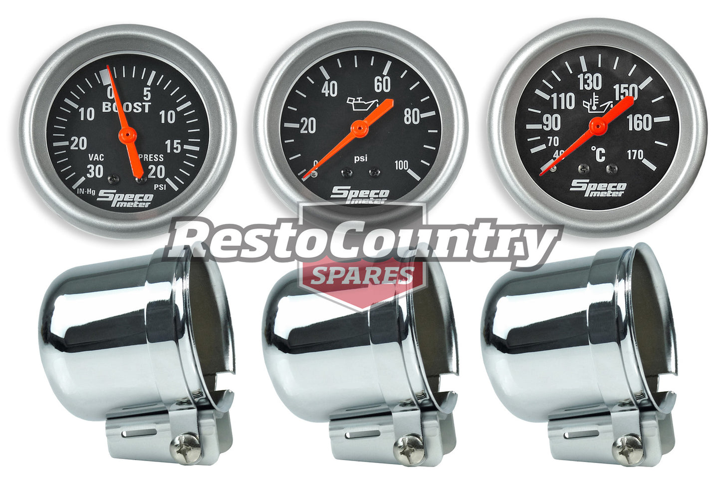 Speco 2 5/8 Gauge Kit Boost +Oil Temp + Oil Pressure + 3x Chrome Pods Mechanical - k535-b