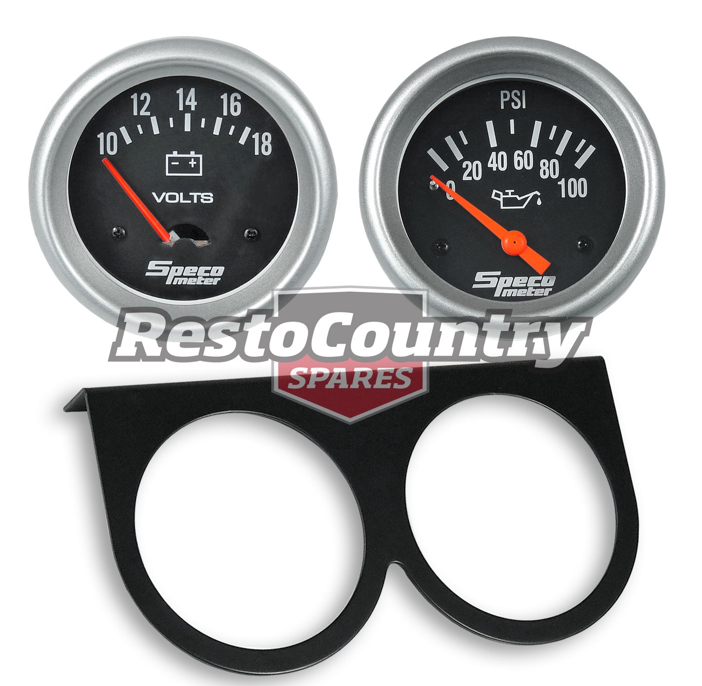 Speco 2 5/8 Gauge Kit Volts +Oil Pressure +Holder Panel Black Performance Series - k535-d