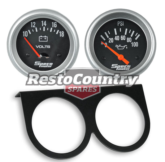 Speco 2 5/8 Gauge Kit Volts +Oil Pressure +Holder Panel Black Performance Series - k535-d