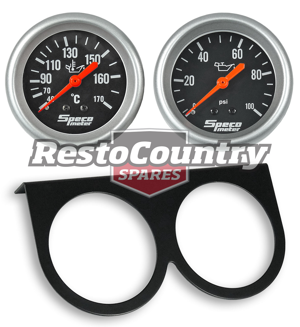 Speco 2 5/8 Gauge Kit Oil Pressure + Temperature + Holder Panel Black Mechanical - k535-g
