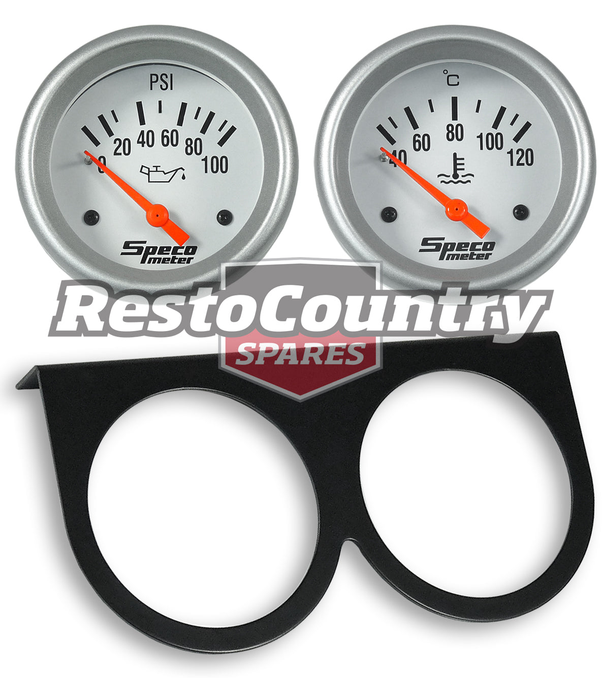 Speco 2 5/8 Gauge Kit Oil Pressure + Water Temp + Holder Panel Silver Electrical - k537-e