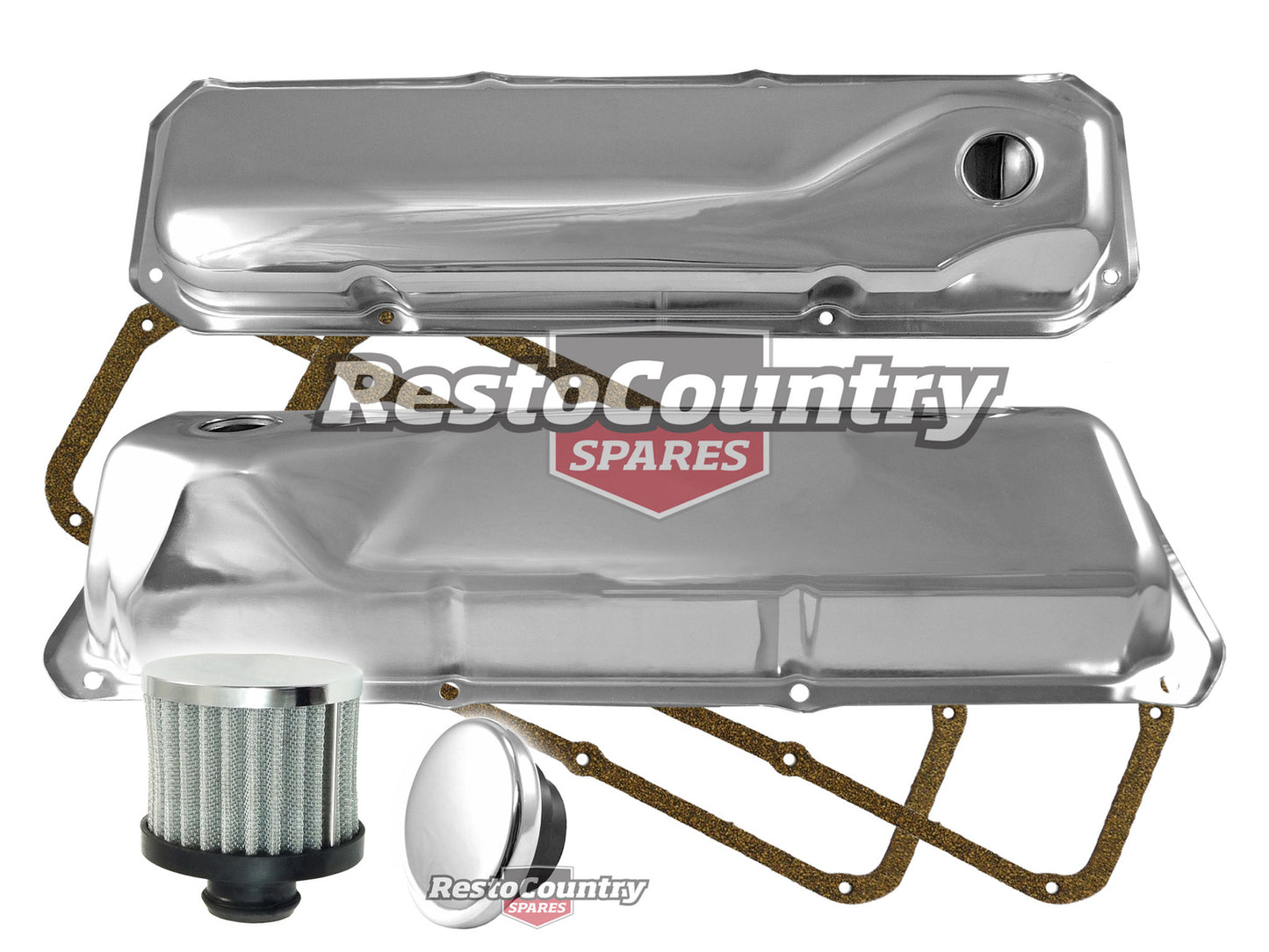 Ford V8 Chrome Rocker Cover + Gasket + Oil + Breather Kit STD 302 351 Cleveland - k551911-b