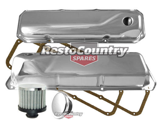 Ford V8 Chrome Rocker Cover + Gasket + Oil + Breather Kit STD 302 351 Cleveland - k551911-b