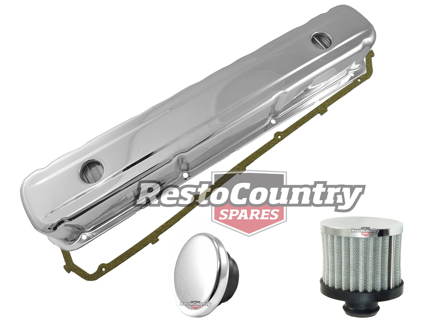 Holden 6 Cyl Chrome Rocker Cover + Oil + Breather +Gasket Kit Smooth 149 186 202 - k551931-B