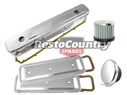 Holden 6 Cyl Chrome Rocker Cover + Oil + Breather +Side Plates Kit 149 186 202 -k551931-C - k551931-C