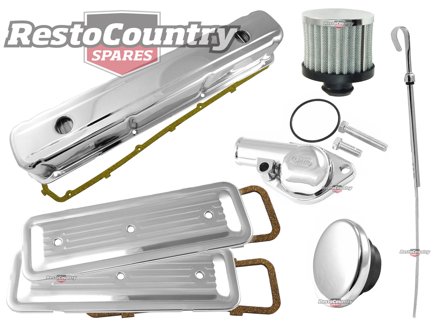Holden 6 Cyl Chrome Engine Kit Rocker +Oil +Breather +Plates +Dip +Thermostat - k551931-D