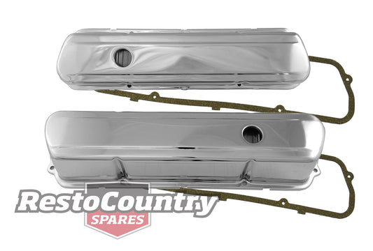 Holden 253 308 V8 Chrome Rocker Covers 3.5" + Gaskets Set Smooth x2 - k551932-A