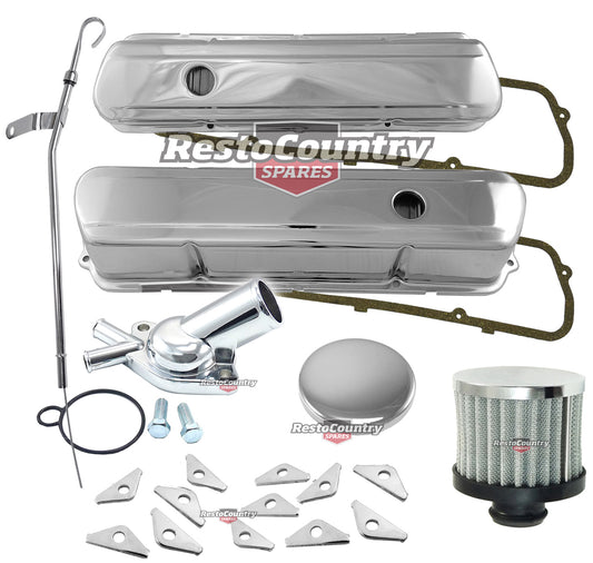 Holden V8 253 308 Chrome Rocker/Valve Covers +Thermostat +Breather+Cap+Dip Kit - k551932-D
