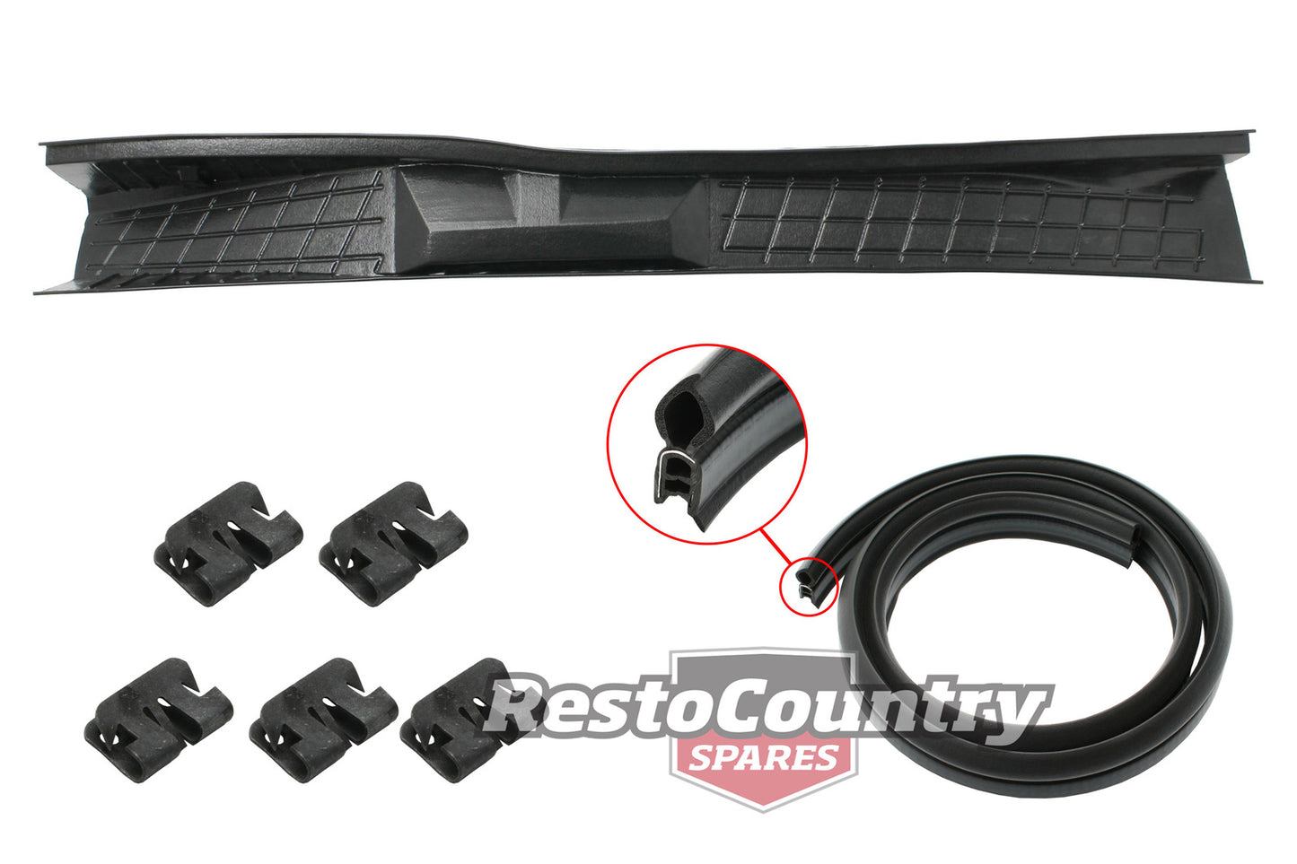 Holden Commodore Plenum Chamber + Lacing Rubber + Clips kit VB VC VH bonnet - k90046713-a