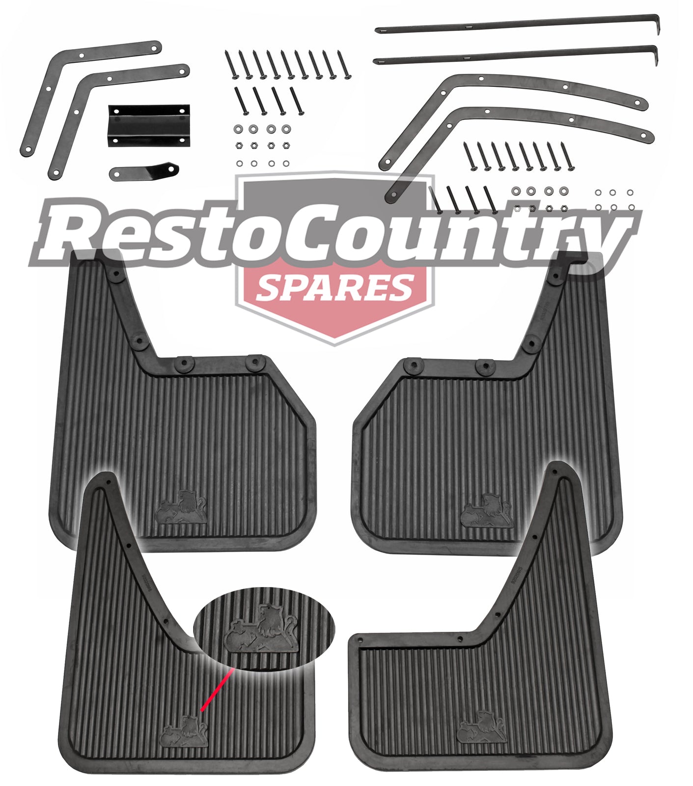 Holden Commodore FRONT + REAR Mudflap Set NEW VK VL SEDAN W/Lion Logo mud flaps - k92020918-a
