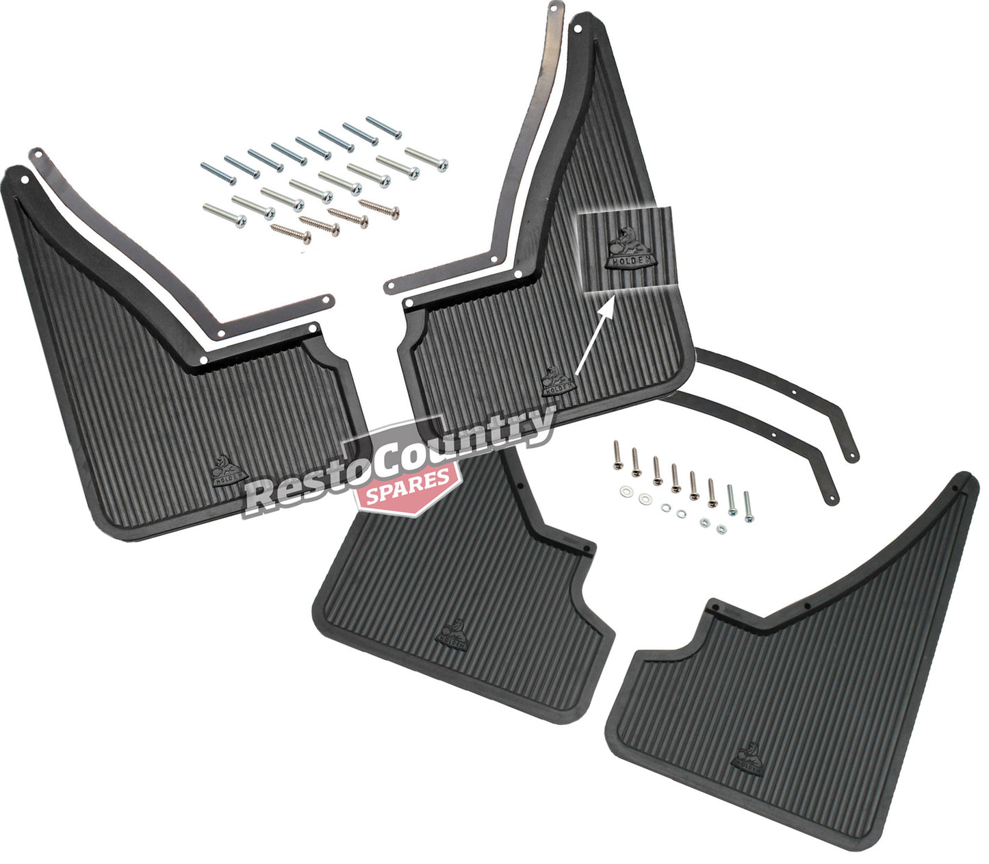Holden FRONT+REAR Mud Flaps HQ HJ HX Coupe.HQ HJ HX HZ WB Ute Van w/Logo Mudflaps - k92021177-0200b