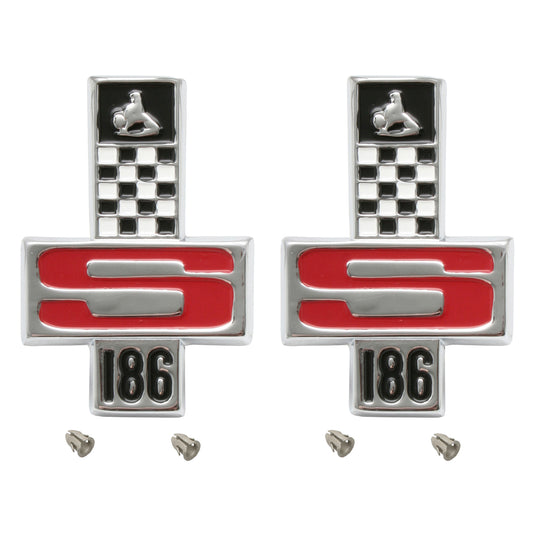 "Holden "186s" Badge PAIR HR HG GTS 6Cyl Fender or Boot trunk guard emblem flag - kB1040-a"