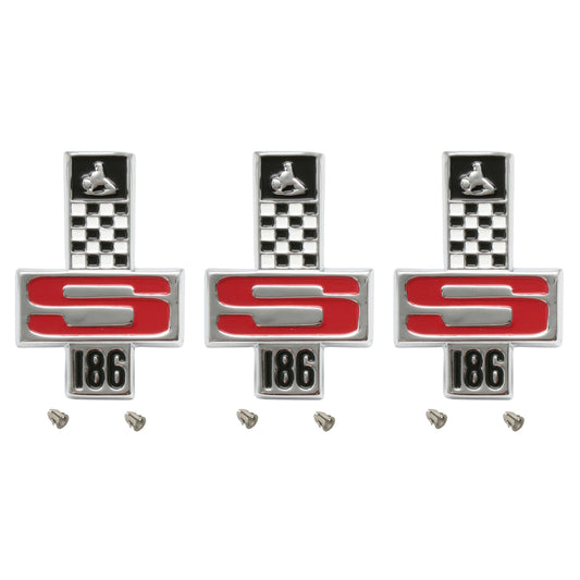 "Holden "186s" Badge Set x3 HR HG GTS 6Cyl Fender + Boot trunk guard emblem flag - kB1040-b"