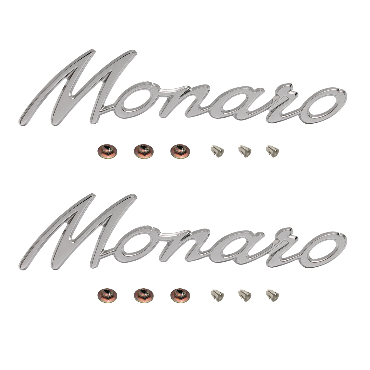 Holden - MONARO -Badge PAIR Chrome  + Clips HK HT HG gts emblem logo - kB1046A-b