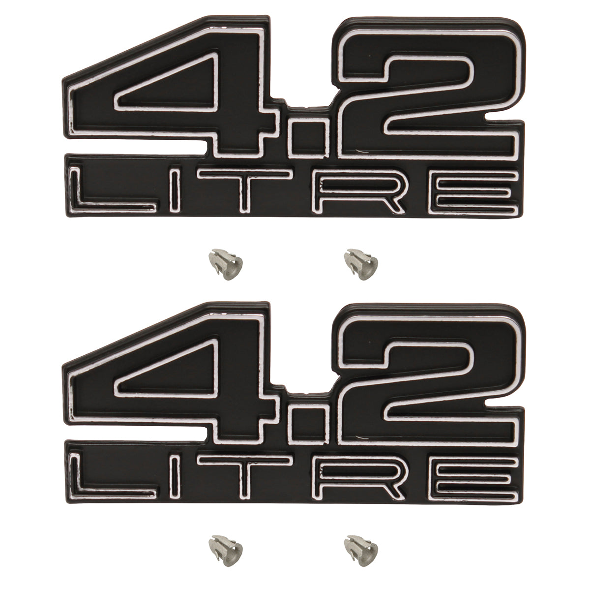 Holden Torana LH V8 '4.2 LITRE' Badge PAIR Guard / Fender 253 emblem - kB1050-a