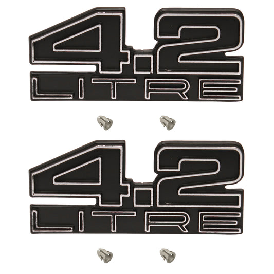 Holden Torana LH V8 '4.2 LITRE' Badge PAIR Guard / Fender 253 emblem - kB1050-a