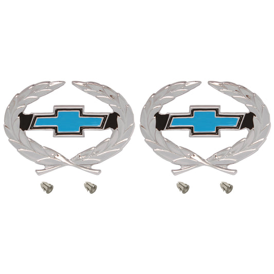Holden Chrome Wreath Badge PAIR Blue Chev Bowtie HQ Export chevrolet emblem - kB1071-a