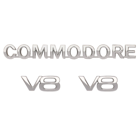 "Holden "COMMODORE" Rear + "V8" Guard Badge Kit VS S2 Sedan Chrome / Silver boot - kB1144-a"