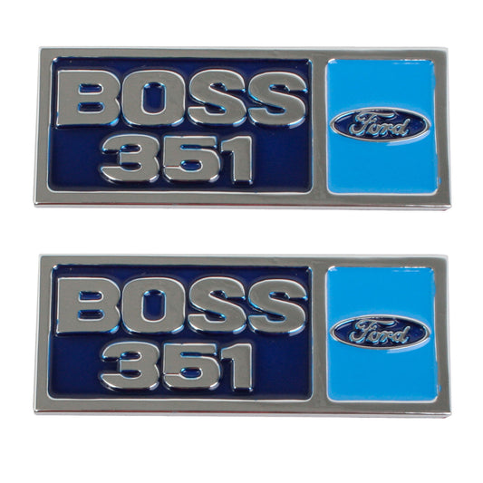 Ford Chrome "Boss 351" Badge Plaque x2 Suit Alloy Rocker Cover XW XY XA XB XC V8 - kB2006-a