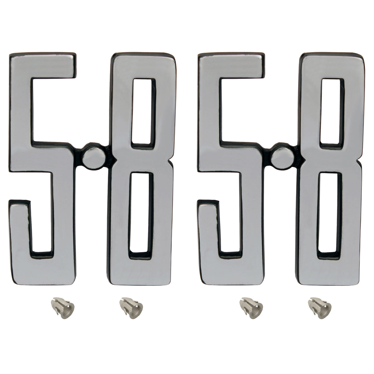 Ford 5.8 Litre Silver / Chrome Guard Badge Pair x2 XC ZH Falcon Fairlane Pin On - kB2023x2