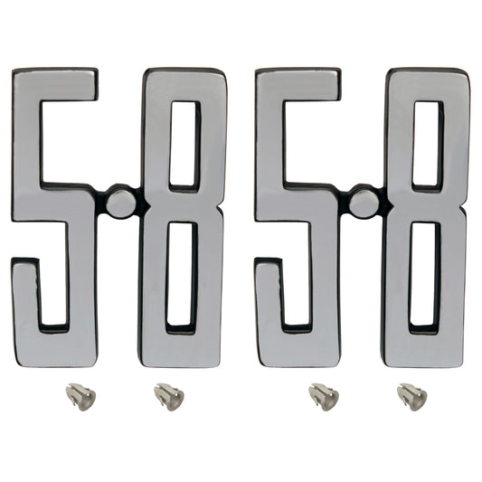 Ford 5.8 Litre Silver / Chrome Guard Badge Pair x2 XC ZH Falcon Fairlane Pin On - kB2023x2