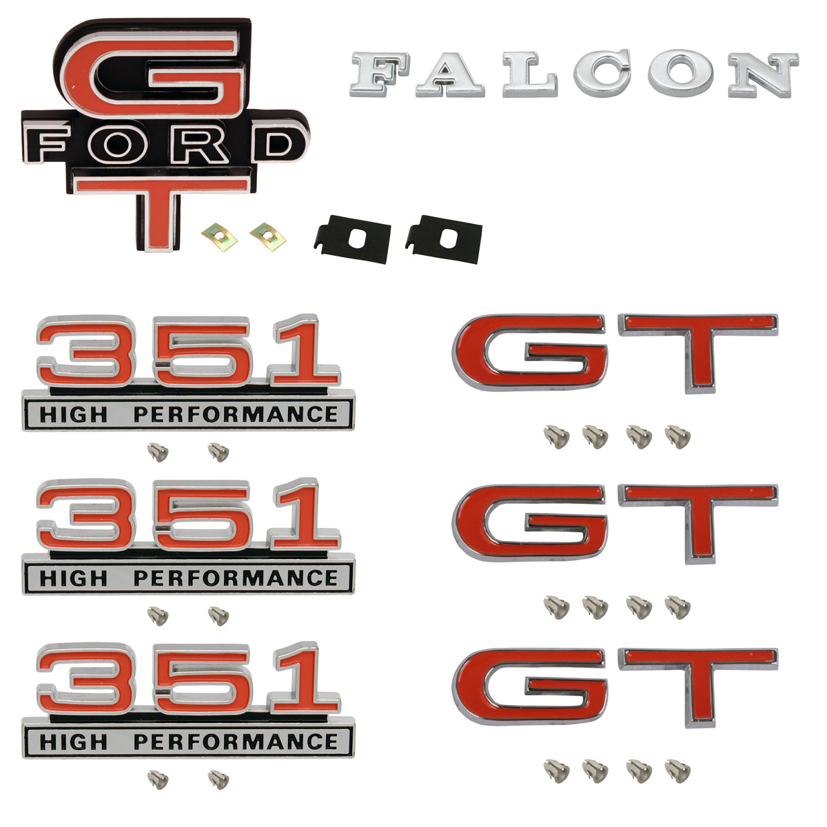 Ford XW GT 351 Badge Kit x8 Grille + Guard + Boot + FALCON emblem - kB2101x8