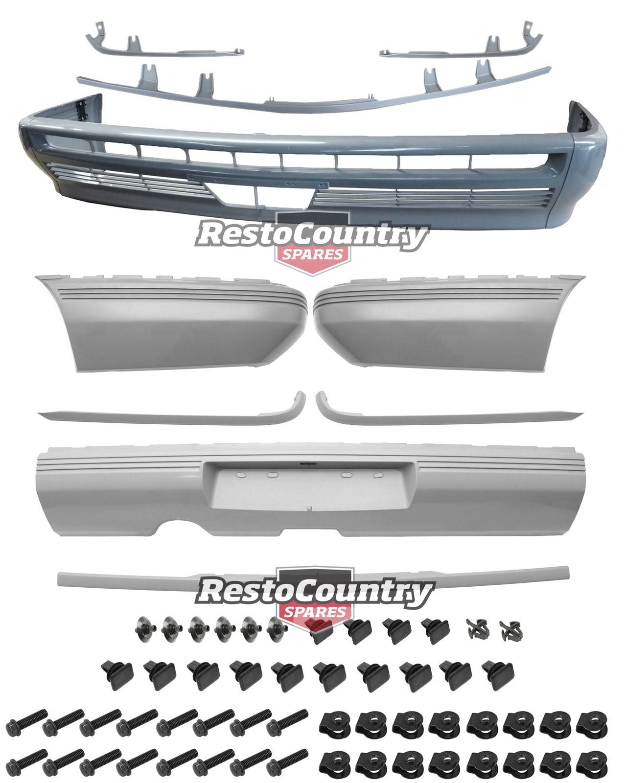 Front & Rear Bumper Bar, Moulds & Fitting Kit Holden VL Commodore Sedan - kBBKH-c