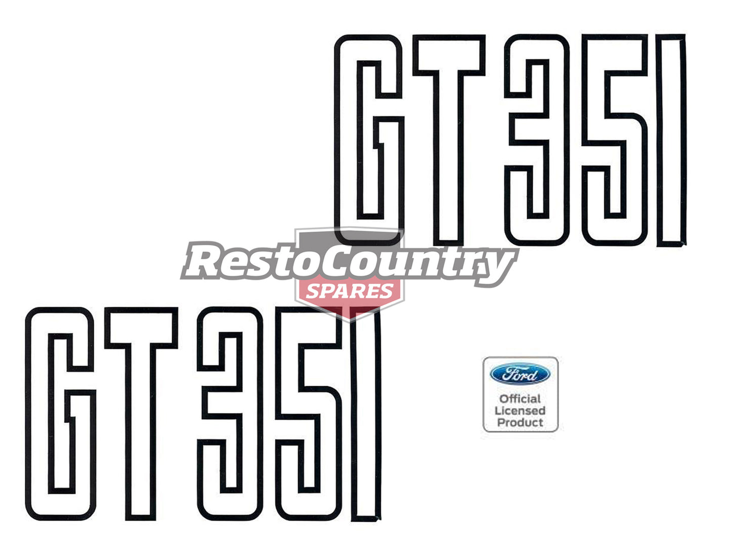 Ford 'GT 351' Guard / Fender Decal Pair x2 BLACK XB GT sticker badge - kBD4352x2