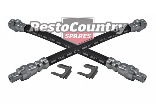 Holden REAR Disc Brake Flex Hose PAIR HJ HX HZ + FREE CLIPS rotor pad rubber line - kBHC-5278-a