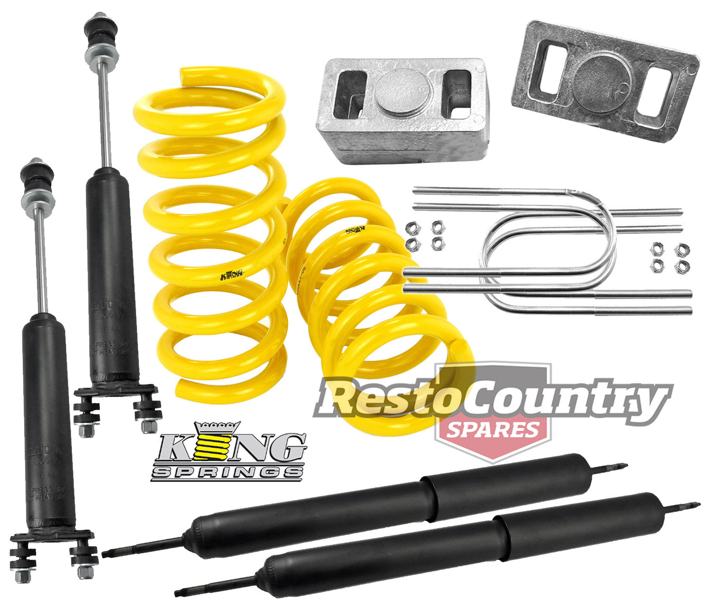Ford Coil KING Spring +Block+Shock Kit XA XB XC 6Cyl W/Steel Head Super Low 50mm - kCOILF68