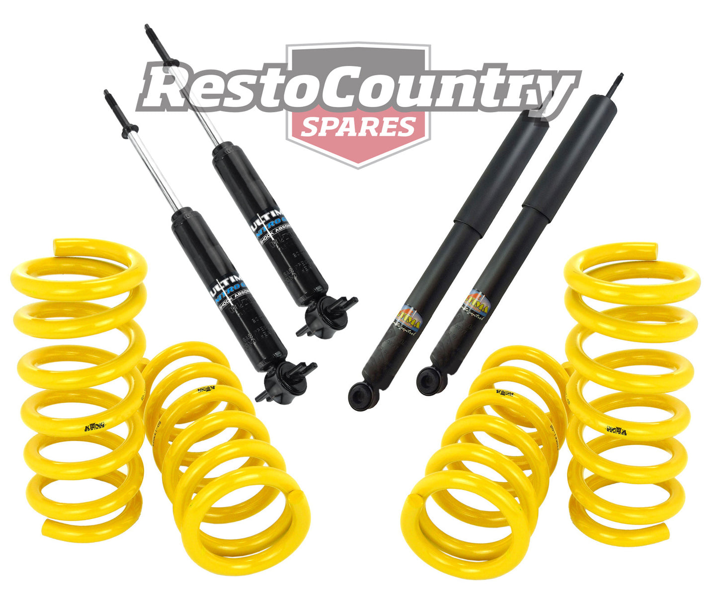 Holden Coil KING Spring +Shock HQ HJ HX HZ Wagon 6cyl FRONT +REAR Sport Low 25mm - kCOILH057