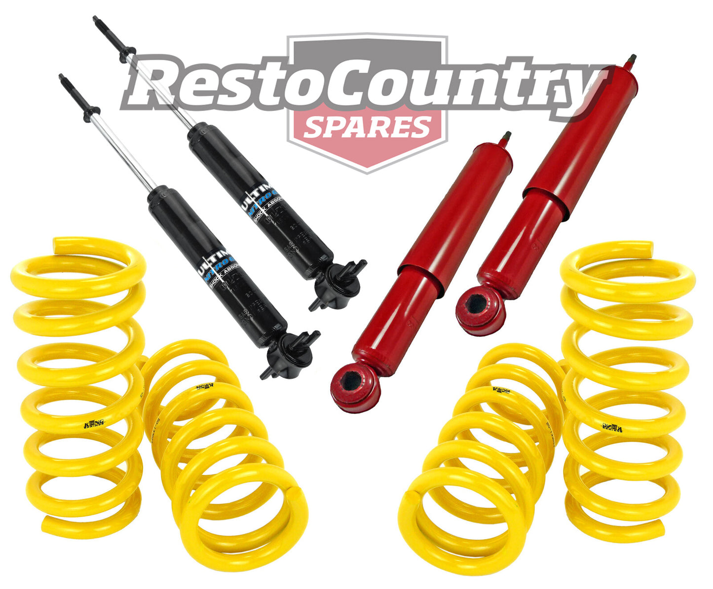 Holden Coil KING Spring +Shock HQ HJ HX HZ Wagon V8 FRONT REAR Super Low 50mm - kCOILH085
