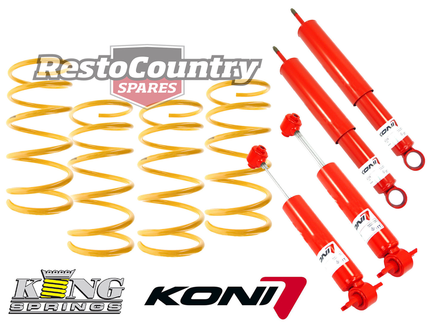 Holden Coil KING Spring + KONI Shock Kit Torana LC LJ V8 Front + Rear 25mm Low - kCOILH142