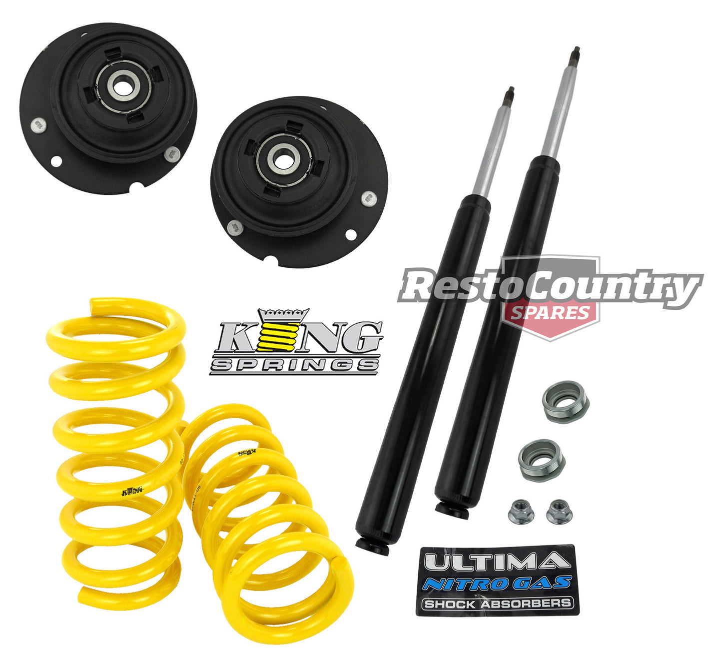Holden FRONT Shock + KING Springs +Strut Mount Kit VB VC VH VK VL VN 6cyl Std - kCOILH302