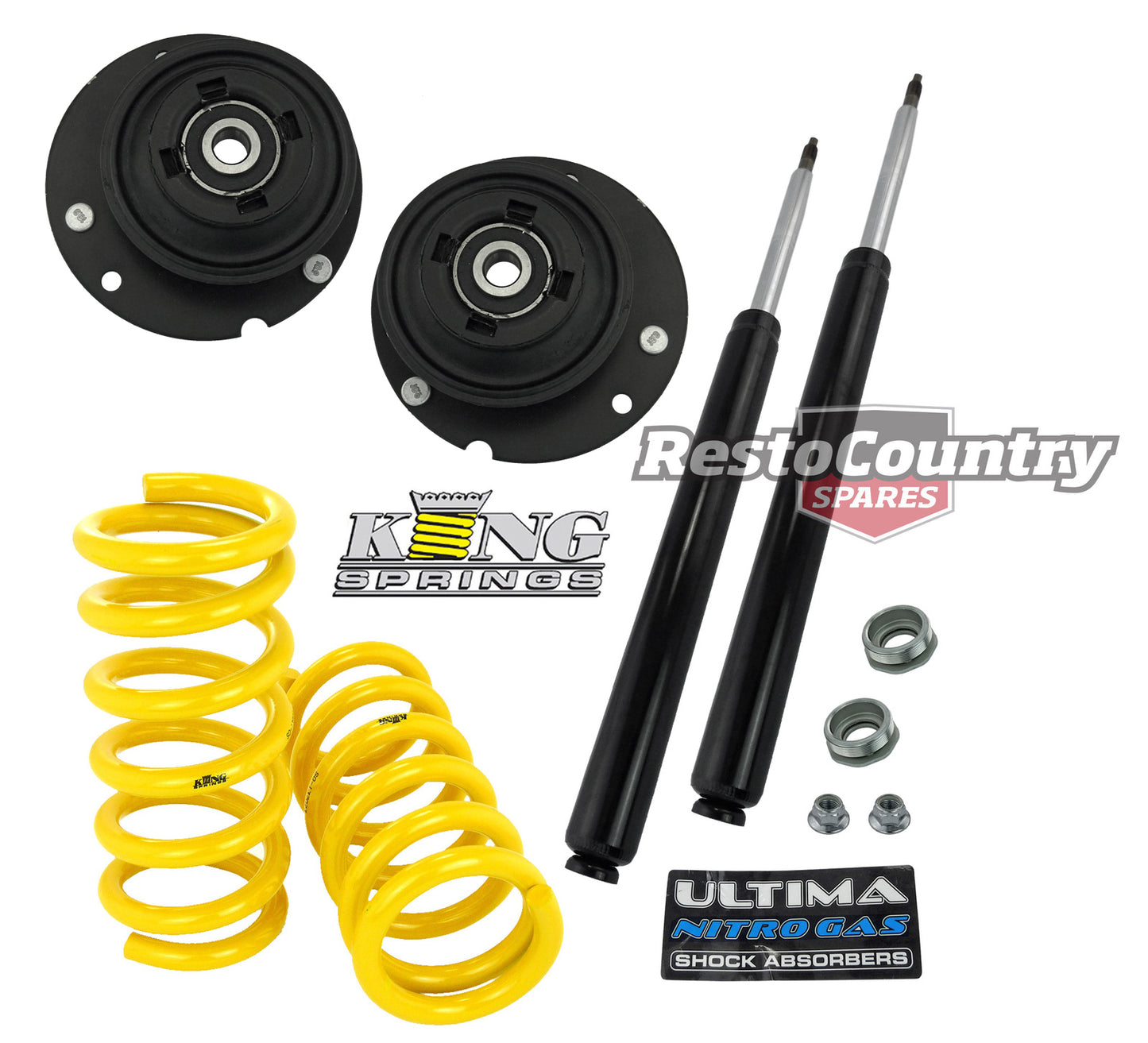 Holden FRONT Shocks+KING Springs+Struts Kit VB VC VH VK VL VN 6cyl LOWERED 25mm - kCOILH306