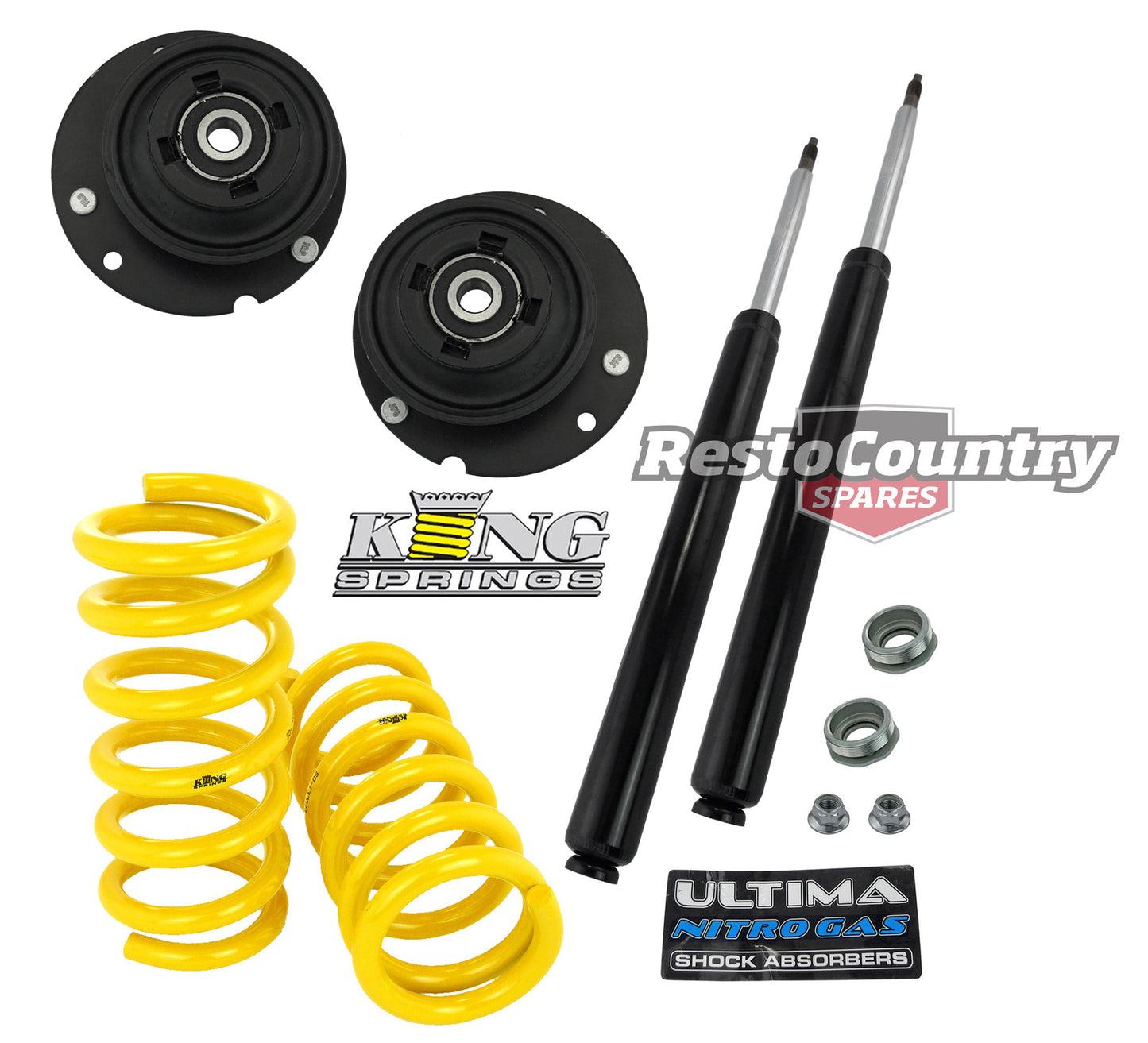 Holden FRONT Shocks+ KING Springs+Struts Kit VB VC VH VK VL VN V8 SUPER LOW 50mm - kCOILH312