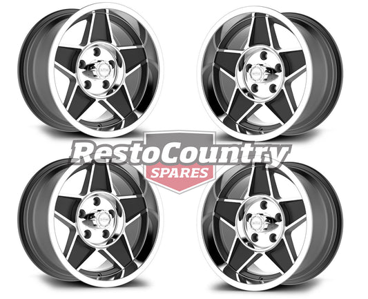 CTM GLOBE Wheel SET 15x7 15x8 5/114.3 BLACK Ford XT XW XY XA XB XC Staggered -kCTMGLOBE2-b - kCTMGLOBE2-b