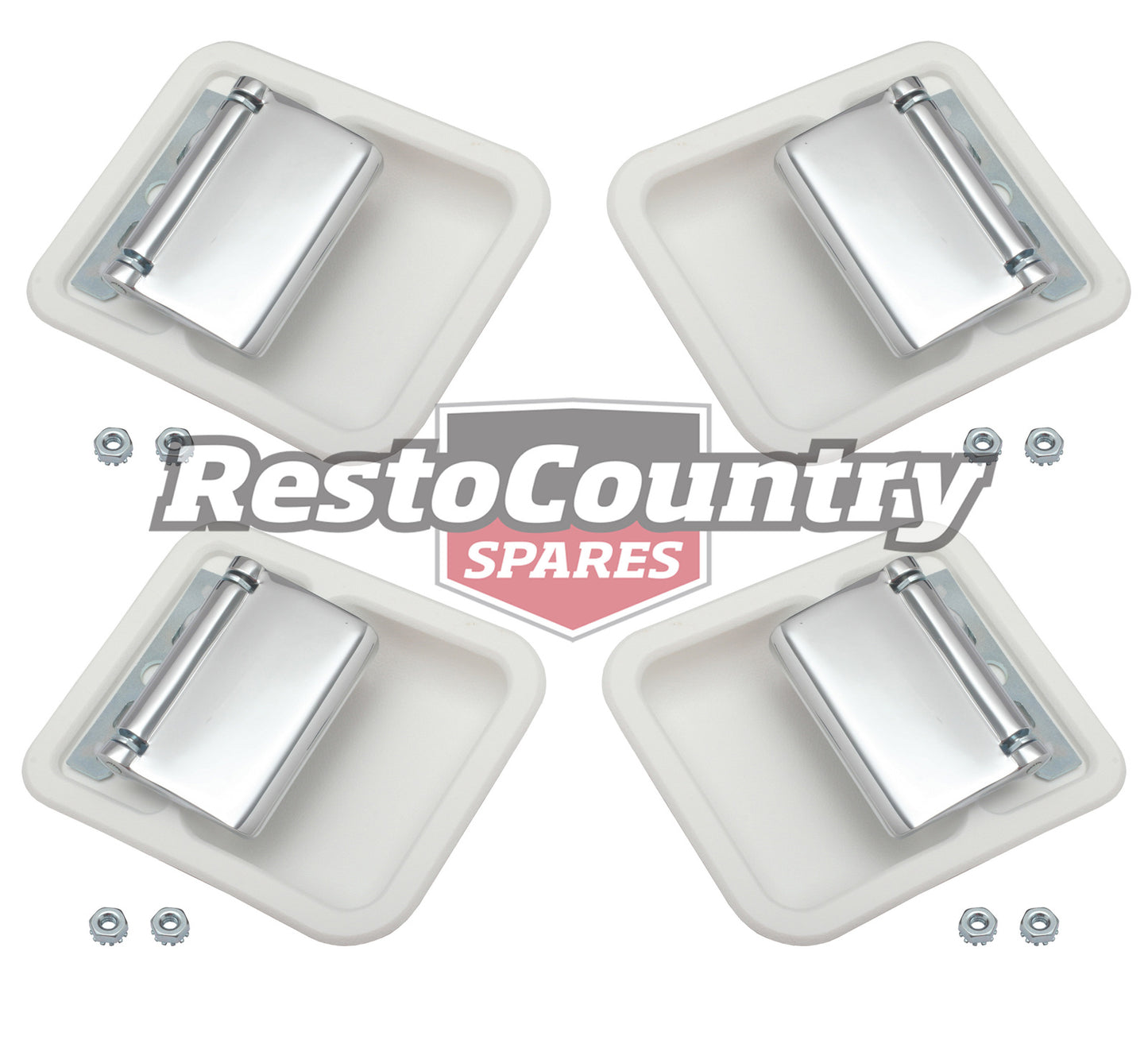 Ford Inner Door Handle Set x4 Left + Right White Bucket XT XW XY ZB ZC ZD grab - kDH2001W-b