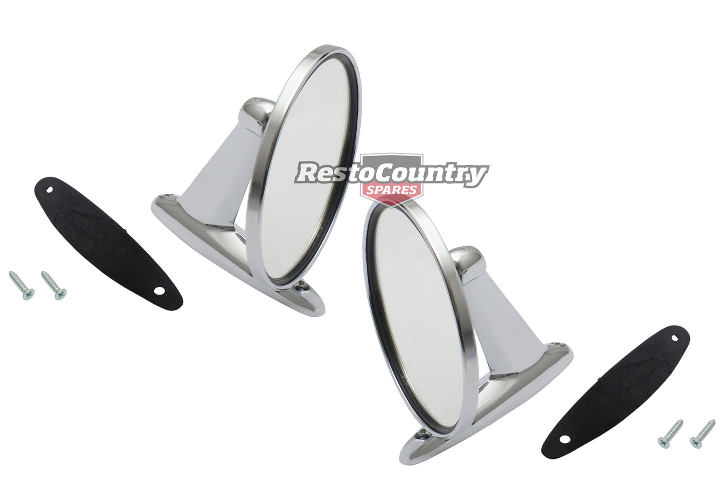Universal Chrome Door Mirror PAIR Round Head + Stalk Left + Right Ford Holden - kDM1034x2