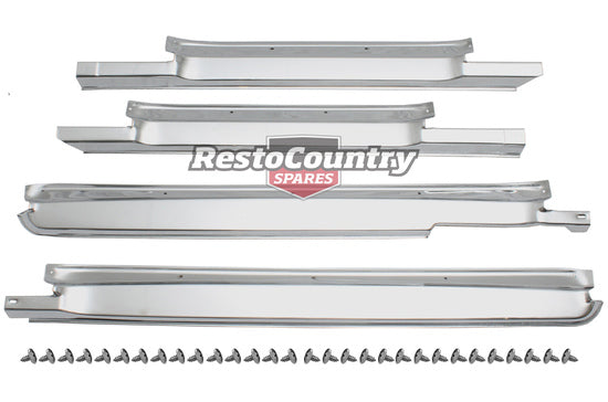 Holden Scuff Plate /Panel Sill Set CHROME HQ HJ HX HZ (4 Door) + Bonus Screws - kDSP1027-a