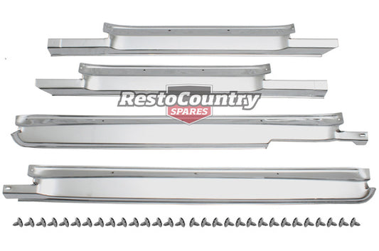 Holden Scuff Plate /Panel Sill Set CHROME HQ HJ HX HZ (4 Door) + Bonus Screws - kDSP1027-a