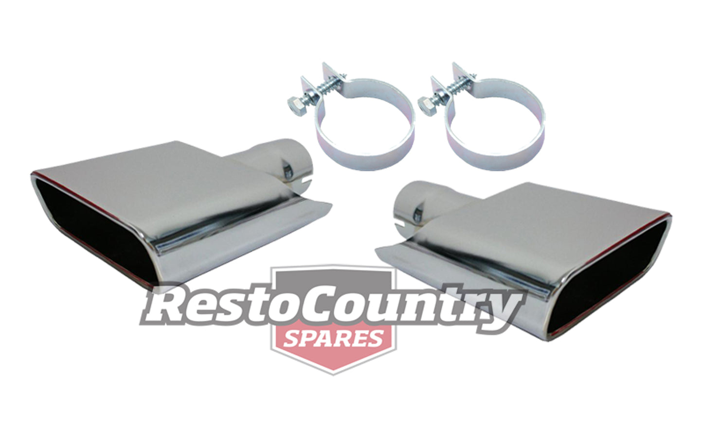Ford Exhaust Tip Pair x2 LEFT + RIGHT + Clamps XA XB GT Falcon pipe chrome end - kET2000-a