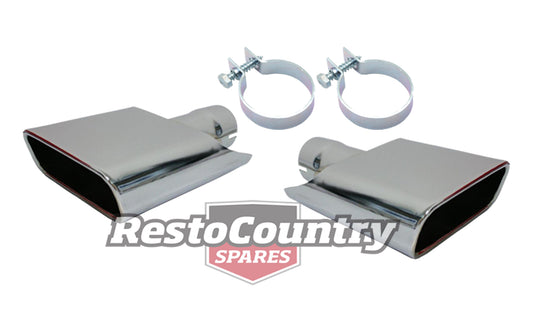 Ford Exhaust Tip Pair x2 LEFT + RIGHT + Clamps XA XB GT Falcon pipe chrome end - kET2000-a