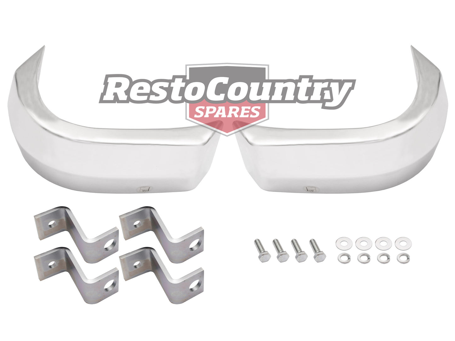 Ford Chrome Rear Bumperettes PAIR + Brackets + Bolt Kit XW XY Ute Panel Van bar - kF2213-a