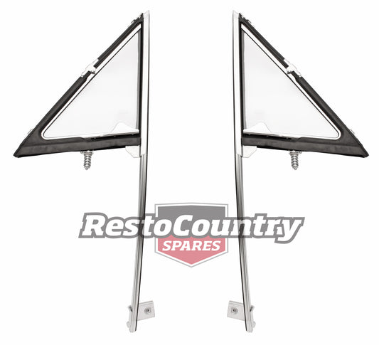 Ford XY Front Quarter Vent Window + Chrome Fame Assembly PAIR Falcon side glass - kF2490-a
