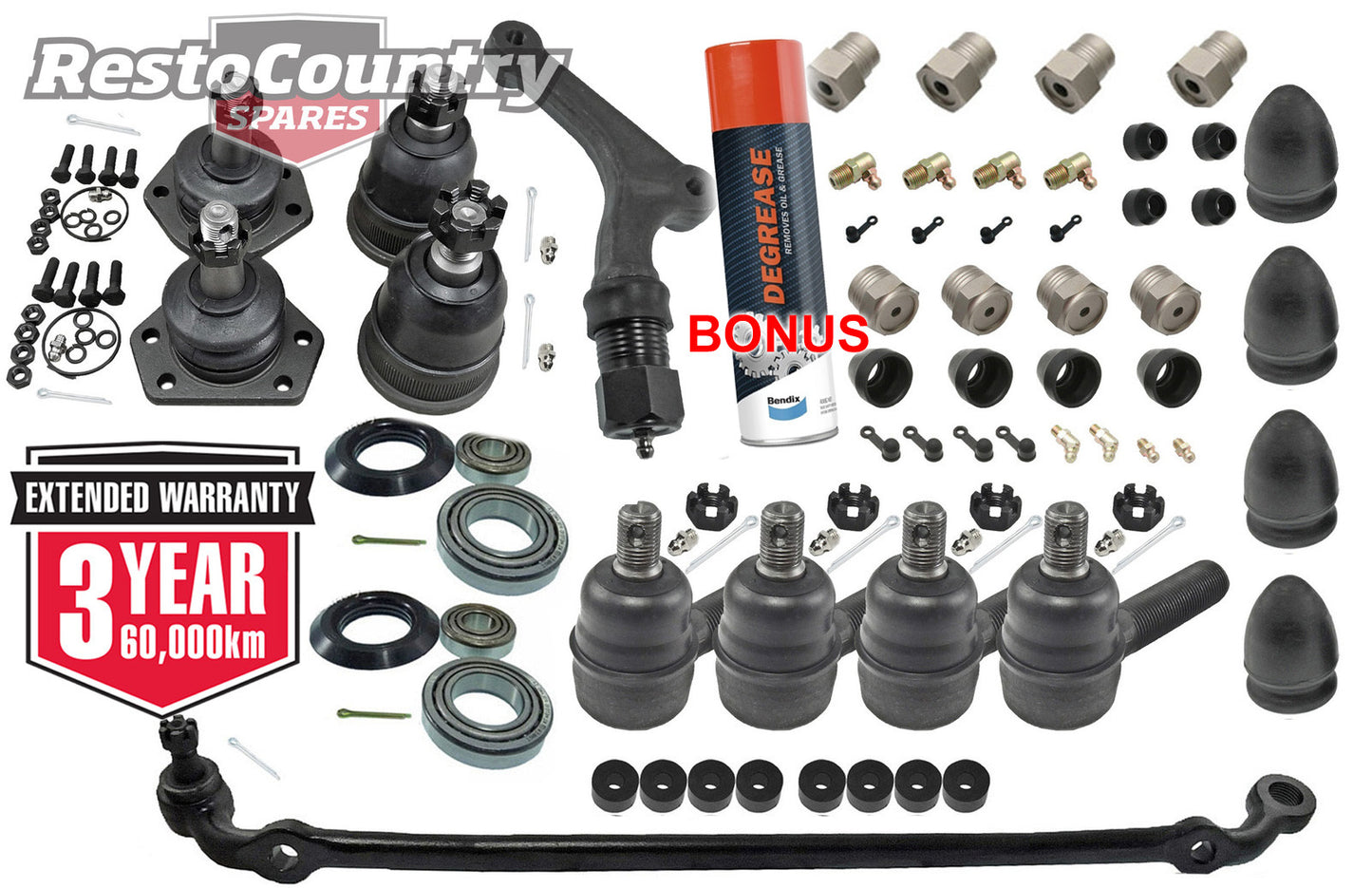 Kit 2. Holden Front End Rebuild Kit. HK Tie Rod+Ball Joint+ Bush+Idler+Drag Link - kFERK-22
