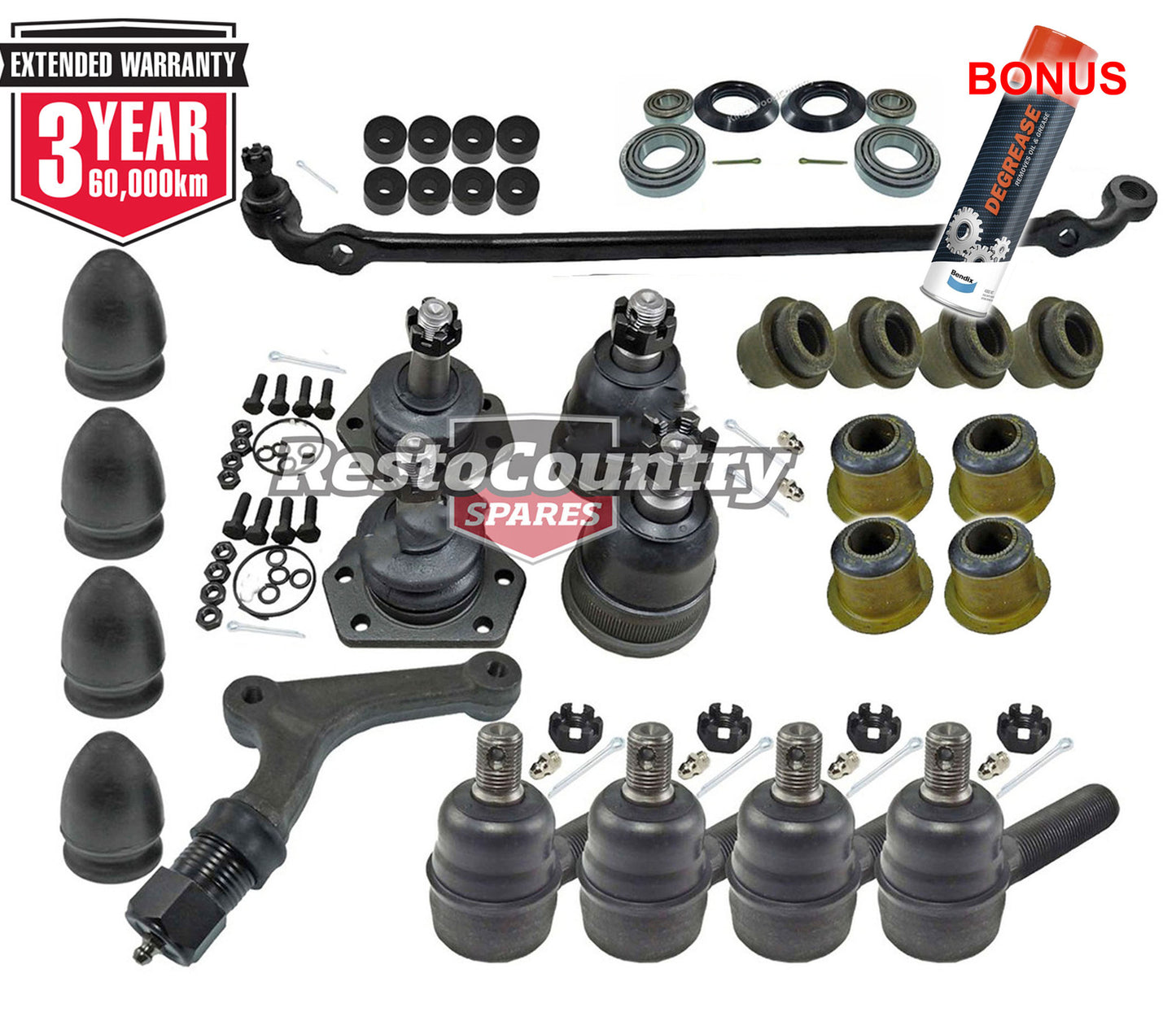 KIT 2. Holden Front End Rebuild Kit HT HG Tie Rod +Ball Joint +Drag Link+Bearing - kFERK-24